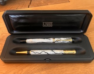 Parker Duofold Ballpoint Pen Kugelschreiber und Füllfederh. Pearl & Black Gold