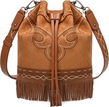 Montana West Desert Wind Western Fringe Crossbody Aztec Drawstring Bucket Bag