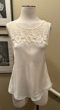 Vintage Maidenform 38 M Ivory Silky Cami Slip Top W Lace Yoke