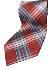 CROFT  BARROW Men's Tie Silk Poly Blend Red White Blue Brown Plaid Necktie NEW