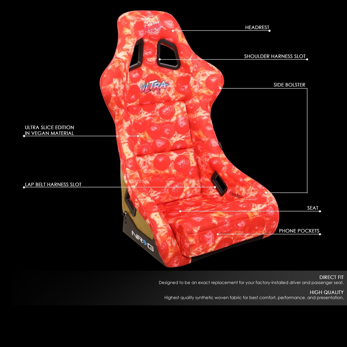 NRG Innovations ULTRA Prisma Pizza Print Fixed Back Bucket Racing