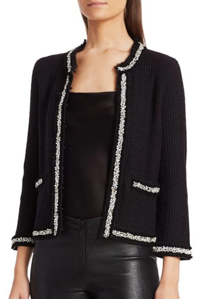 Cárdigan Alice & Olivia Suéter Chaqueta de Noche Negro Para Mujer XS Adornado Foto 3 de 4