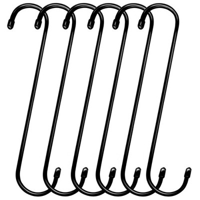 ESFUN 6 Pack 12 inch Extra Large S Hooks Black Heavy Duty Long S Hooks for Ha...