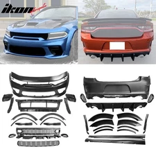 Fits 15-23 Charger Widebody Bumper Covers W/ SRT Grilles + Gloss Black Diffuser