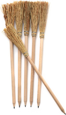 Mendi 6 Hexenbesen Holzbleistifte 24 cm Natur für Fantasy und Events Partys Gesc