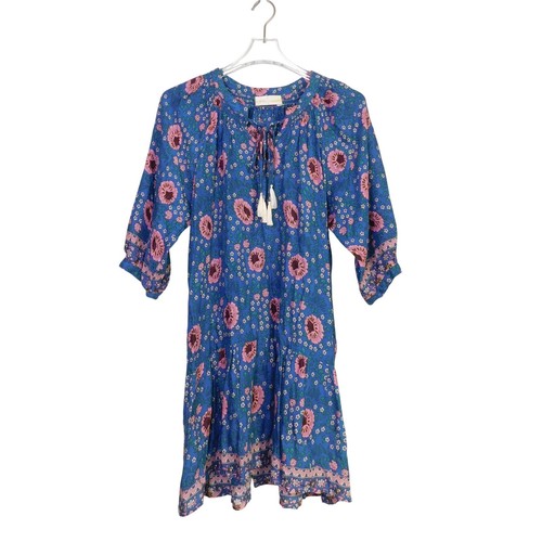 Natalie Martin Stevie Dress Vintage Flowers Azure Blue Floral Silk Mini Small