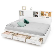 Double Size Daybed Wooden Sofa Bed Frame w/ Storage Shelves & 3 Drawers