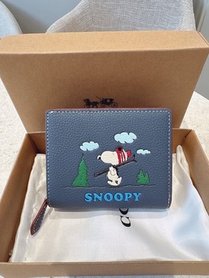 NWT Coach Snoopy BLUE Snap Wallet In Signature Canvas