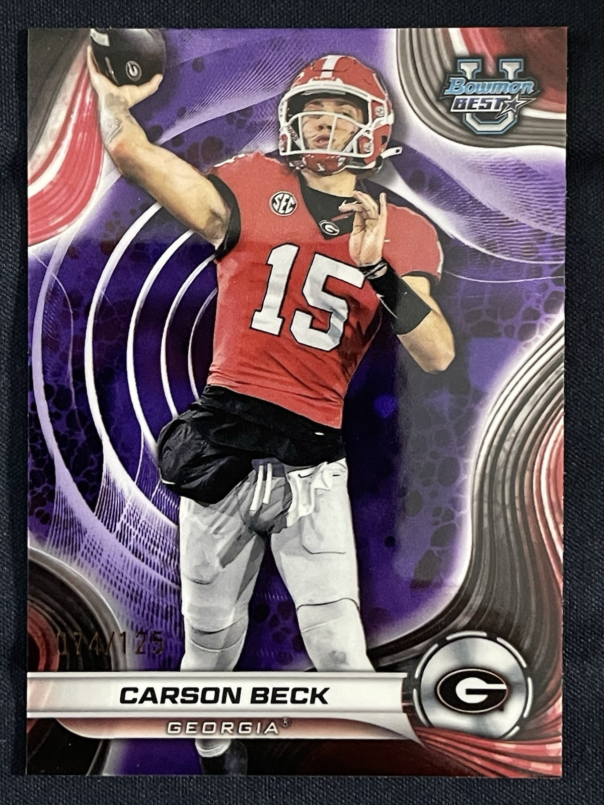 2024 Bowman University Best Carson Beck Purple Refractor #’rd /125