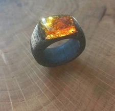 Ring Genuine BALTIC AMBER Insect Inside Bog Oak 2.7g