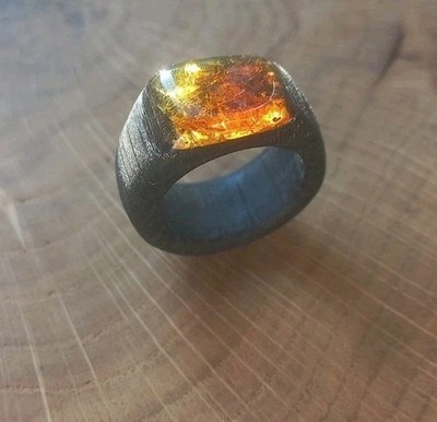 Ring echter OSTTISCHER BERNSTEIN Insekt innen Mooreiche 2,7 g
