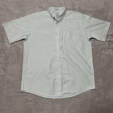 L.L. Bean Mens Short Sleeve Button-Down Green White Stripe Sz 17 Regular 215176
