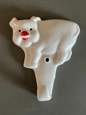 Vintage PIG TOWEL HOOK Hanging Wall Mount White Ceramic 4 x 3.5 inch