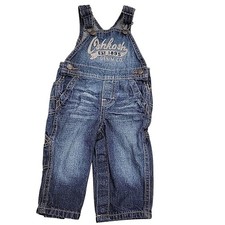 OshKosh B  Gosh Size 6-9M Denim Blue Overalls Bibs Vestbak Spellout Embroidery