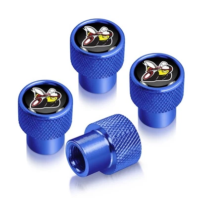 IPICK IMAGE Dodge Scat-Pack in Black on Blue Aluminum Tire Valve Stem Caps