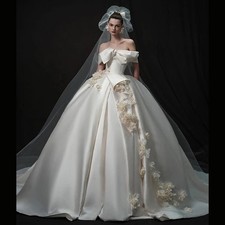 Wedding Dresses Satin Off-Shoulder Applique Princess Ball Gown Bridal Gowns