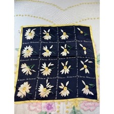 Talbots Vintage 100 Silk Scarf Navy Blue Yellow Daisy He Loves Me Square Scarf