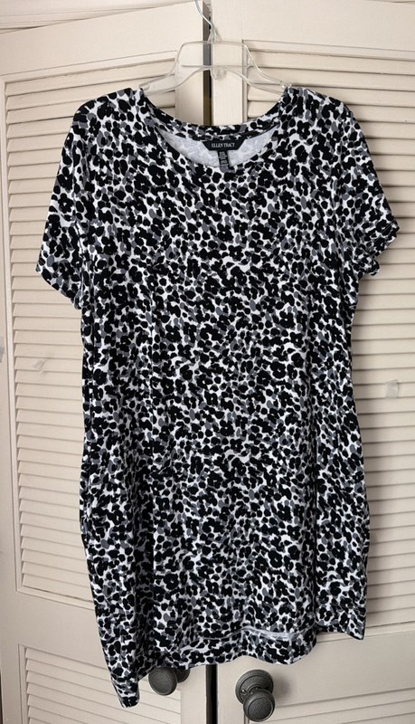 Ellen Tracy Black & White Tunic HiLo Hem Leopard Print Tunic Top XXL New