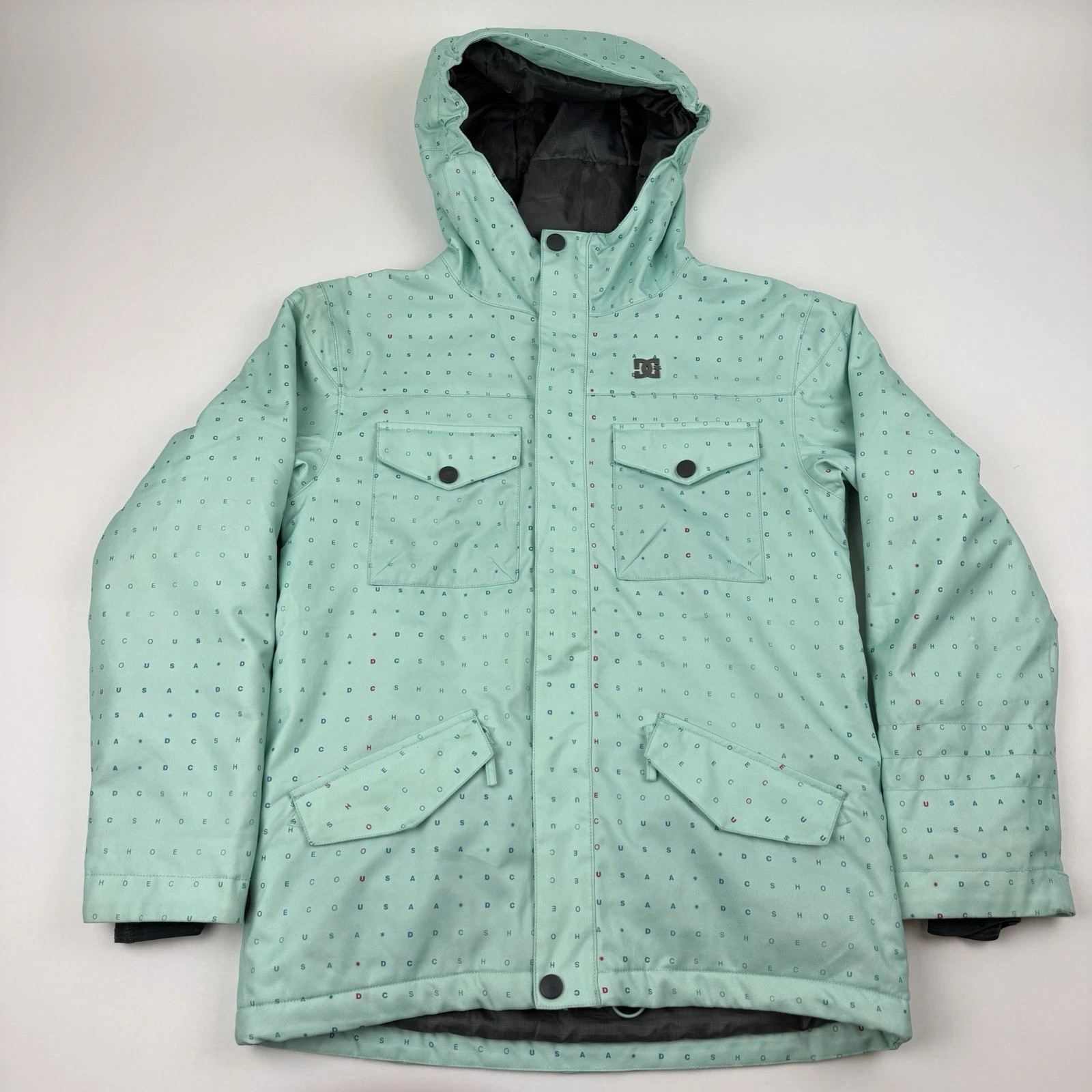DC Shoes 10000 Ski Snow Jacket Womens Medium Mint Color All Over Print Hooded