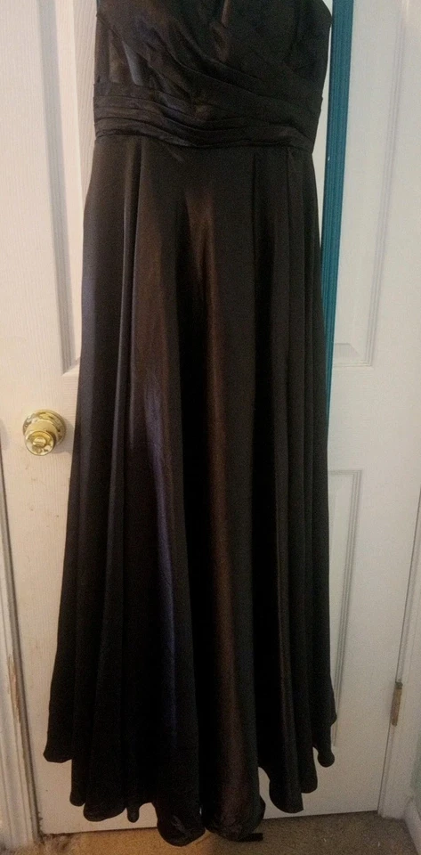  Vestido negro satinado para mujer correa ancha dama de honor, regreso a casa o graduación talla 2 Foto 3 de 4