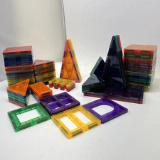 80 Magna Tiles Lot Magnetic STEM Building Tile Toys Mixed Shapes Colors Blocks