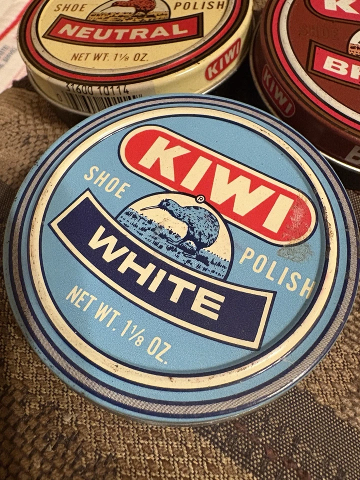Pulidor de zapatos vintage Kiwi neutro marrón y blanco latas de 1 1/8 OZ Foto 4 de 4