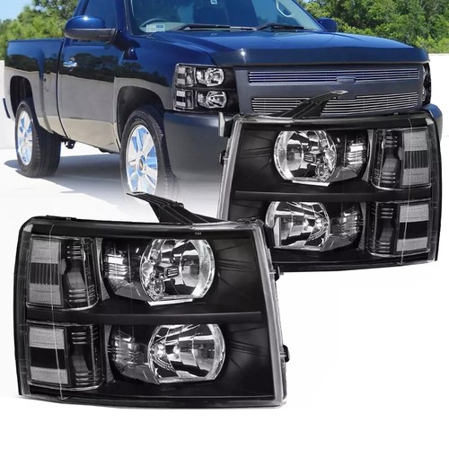 Pair Headlights Clear Corner Assy For 07-13 Chevy Silverado 1500 2500 3500 Lamps