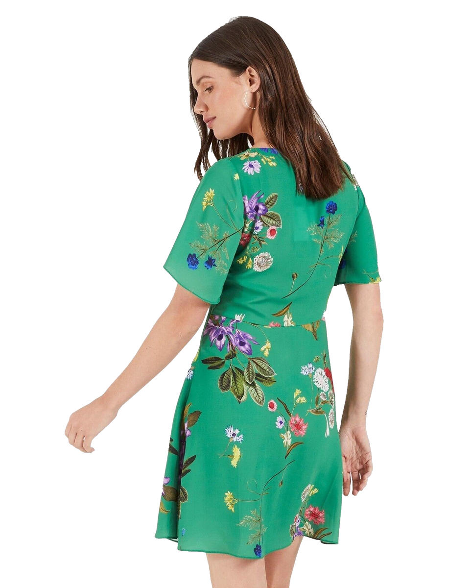 Cooper St Kaia Mini Dress Womens Sz 4 Green Floral Gathered Tie Front  Summer NEW