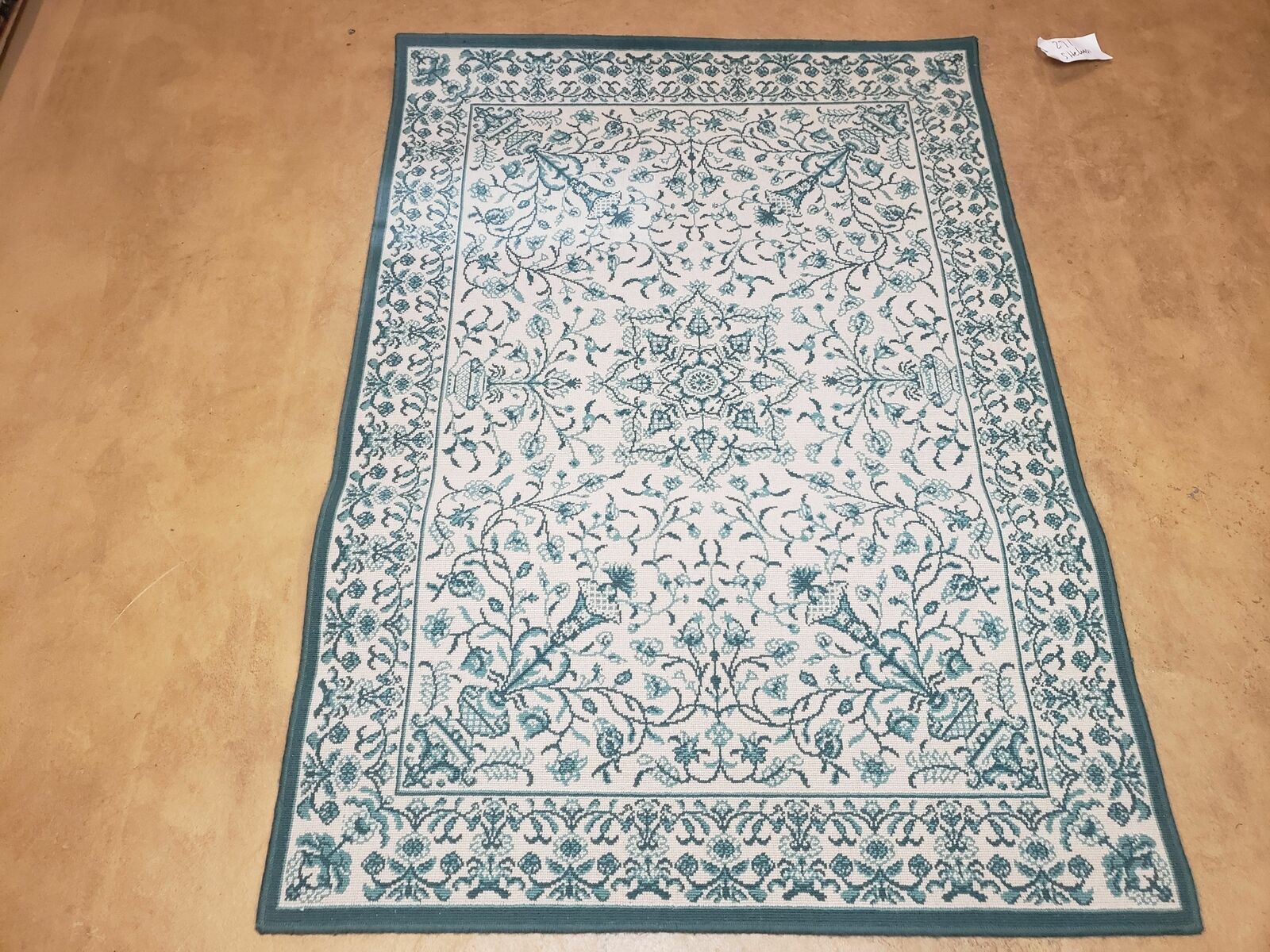 3x5 Power-Loomed Rug Ivory, Light Teal, Dark Teal Small Accent Carpet Nice