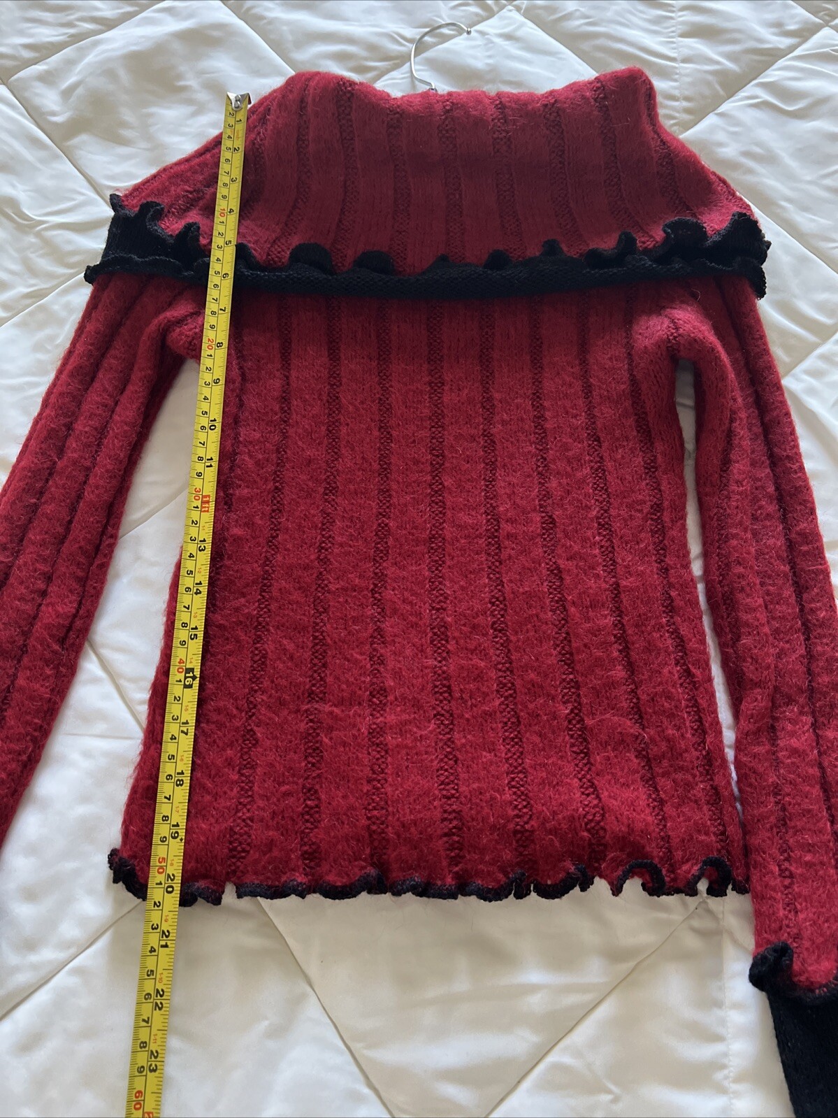 NEVER WORN Ruby Red Soft Turtle Neck Black Trimmi… - image 10