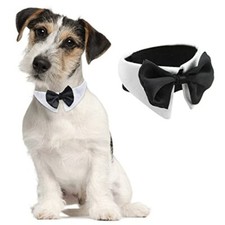 Tux Dog Bowtie, 1 Pack White Soft Cotton Dog Formal Necktie XX-Large Small Pets