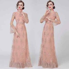 vestito abito donna elegante lungo rosa pizzo slim raso GIPSY 78051