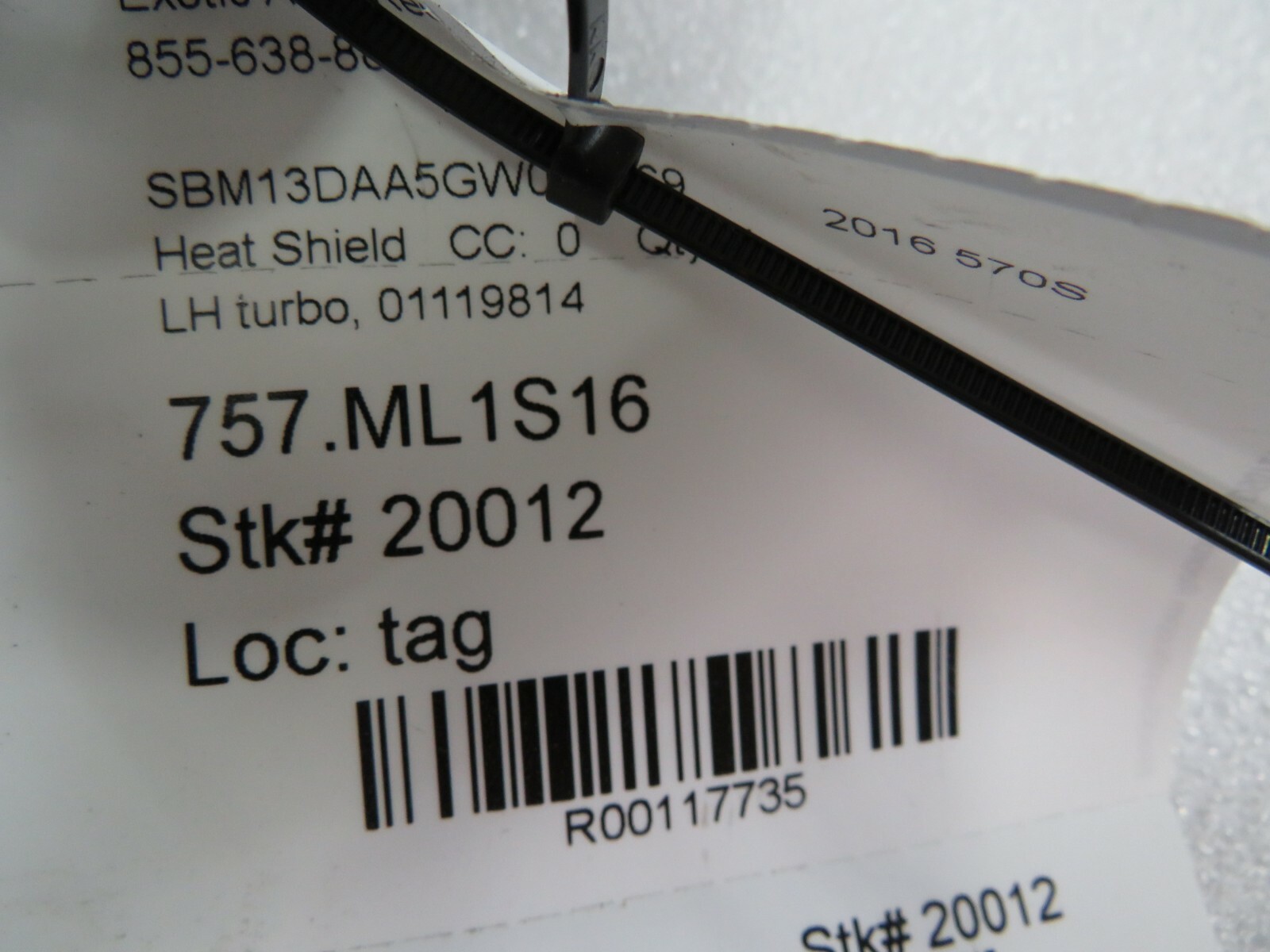 McLaren 570S, LH, Left Turbo Heat Shield, Used, P/N 01119814