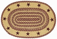 Eco-Friendly 2' x 3' Braided Jute Rug Country Farmhouse Burgundy & Tan w/ Stars
