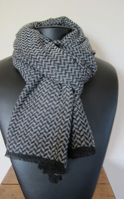 Herren Schal grau/schwarz sehr schick Mini Sparren Wolle&Kaschmir 190 x 69 cm Neu