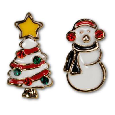 SNOWMAN AND CHRISTMAS EARRINGS Cute Holiday Enamel Gold Plate Post