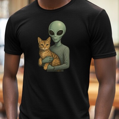 Alien with Kitten T-Shirt - Funny, Cute, Sci-Fi Cat, Unisex Funshirt