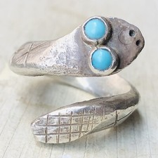 Vintage Sterling Silver Snake Ring Turquoise Eye Zuni Coiled Navajo