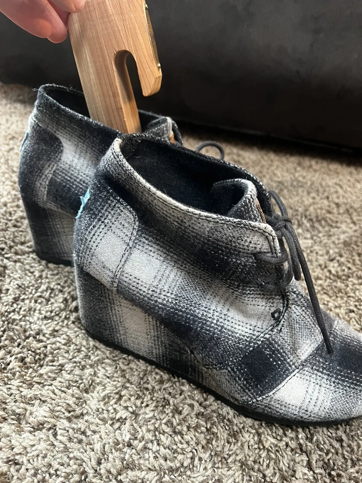 Zapatos botín de cuña Toms para mujer talla 8W negro gris mezcla de lana a cuadros 300912 Foto 3 de 4