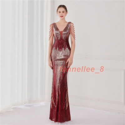 Luxury Evening Dress Long Women Elegant V Neck Formal Party Maxi Dress Prom Gown | eBay Luxury Evening Dress Long Women Elegant V Neck Formal Party Maxi Dress Prom Gown | eBay