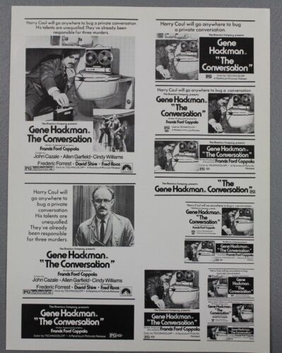 The Conversation 1974 Ad Sheet/Ad Slick 8 1/2" x 11" - Foto 1 di 1