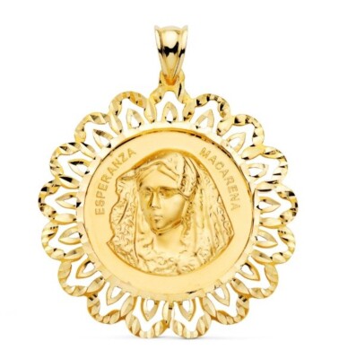 18K 750 Gold Anhänger Medaille Virgen Esperanza Macarena 34 MM. 6,75 Gramm