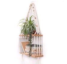 Macrame Wall Hanging Shelf 2 Tiers Boho Wall Decor Floating