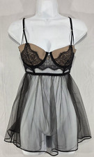 Vintage Victorias Secret Babydoll Chemise 34B Black Lace Sheer Y2K Whimsigoth