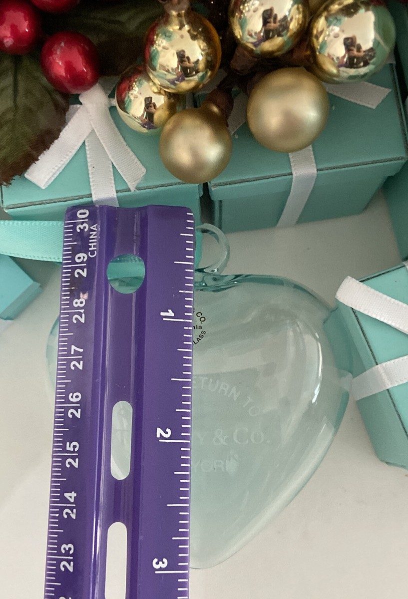 Tiffany&Co RTT Puffy Heart Ornament Blue Crystal Glass Christmas