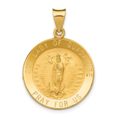14K Gelbgold poliert/satiniert Unsere Liebe Frau von Guadalupe Medaille hohl Anhänger