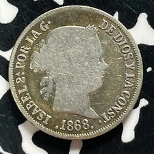 1868 Spanish Philippines 10 Centavos Lot#T4646 Silver!