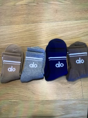 4 Pairs ALO Yoga UNISEX HALF-CREW THROWBACK SOCKS espresso navy  e tan grey