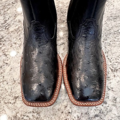 ARIAT NWT Booker Full Quill Ostrich Boots 8.5 D Black Cowboy Western Square Toe