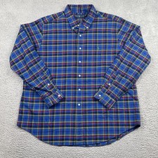 Vintage Ralph Lauren Mens Shirt XXL Blue Tartan Plaid Classic Fit Green Pony